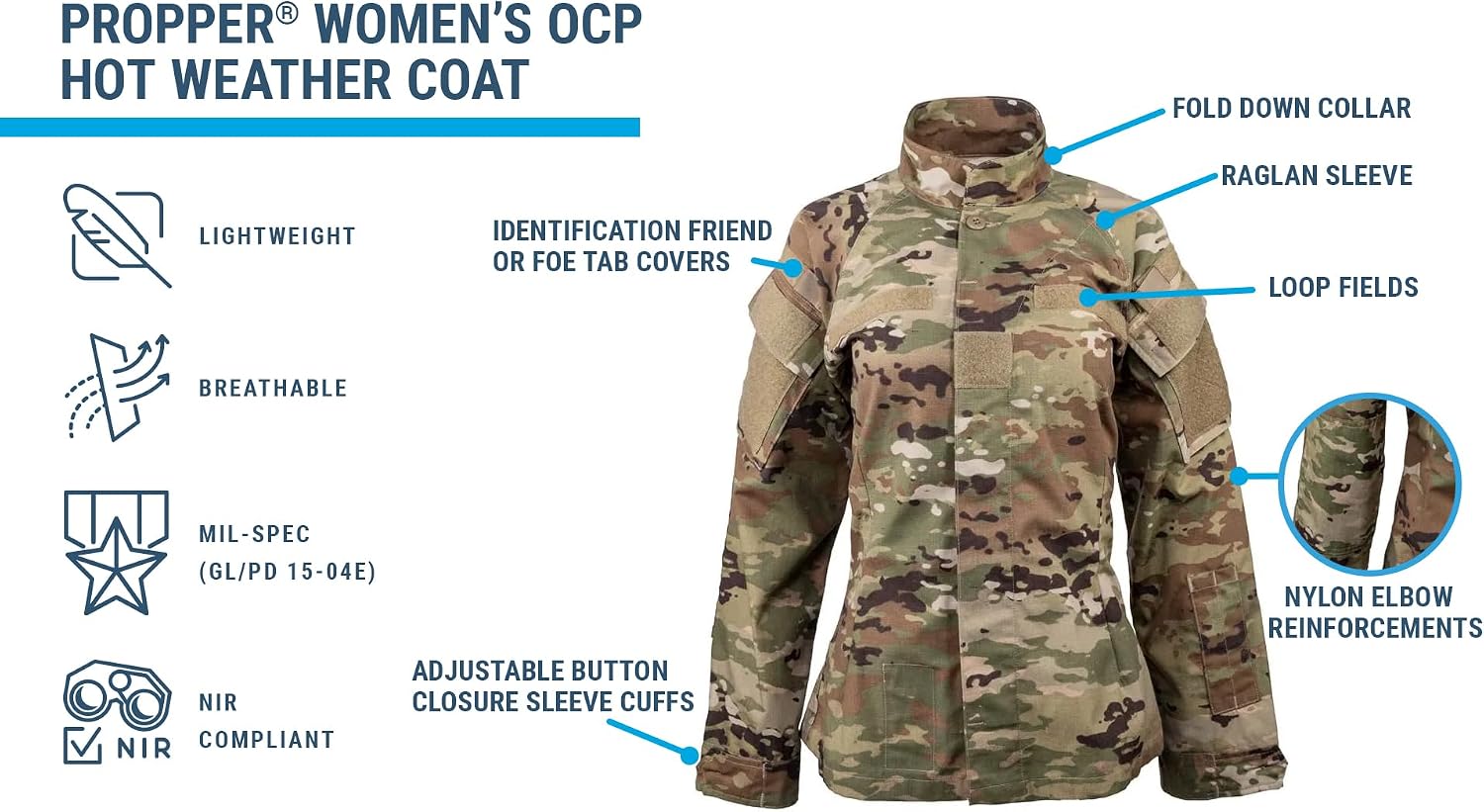 Propper Women's IHWCU OCP Uniform Coat NIR Compliant | Improved Hot Weather Combat Uniform Coat for Military, Air Force