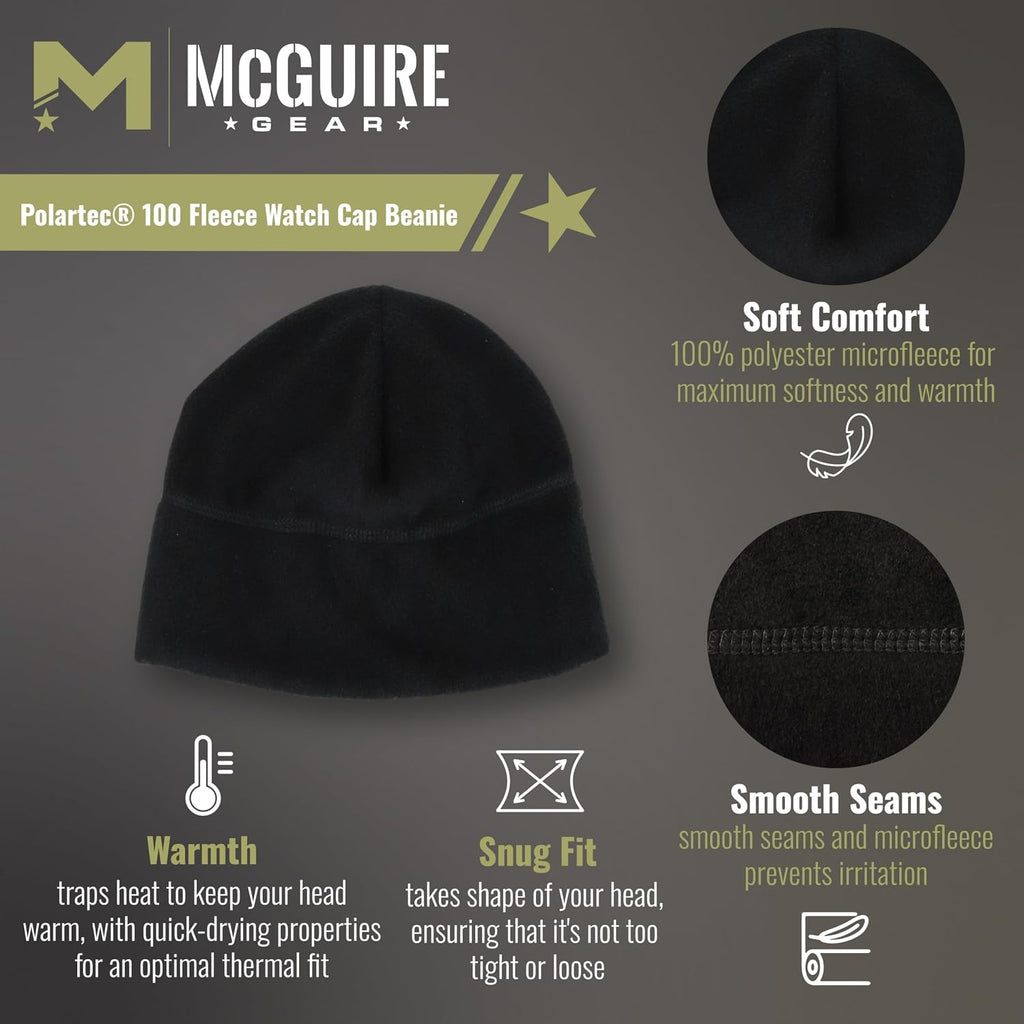 M MCGUIRE GEAR GI Polartec® 100 Fleece Watch Cap Beanie, Lightweight Fitted Cap, Tactical Gear & Warm Winter Hat- Made in USA