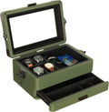 CASE ELEGANCE Military 10-Slot Watch Box with Glass Top