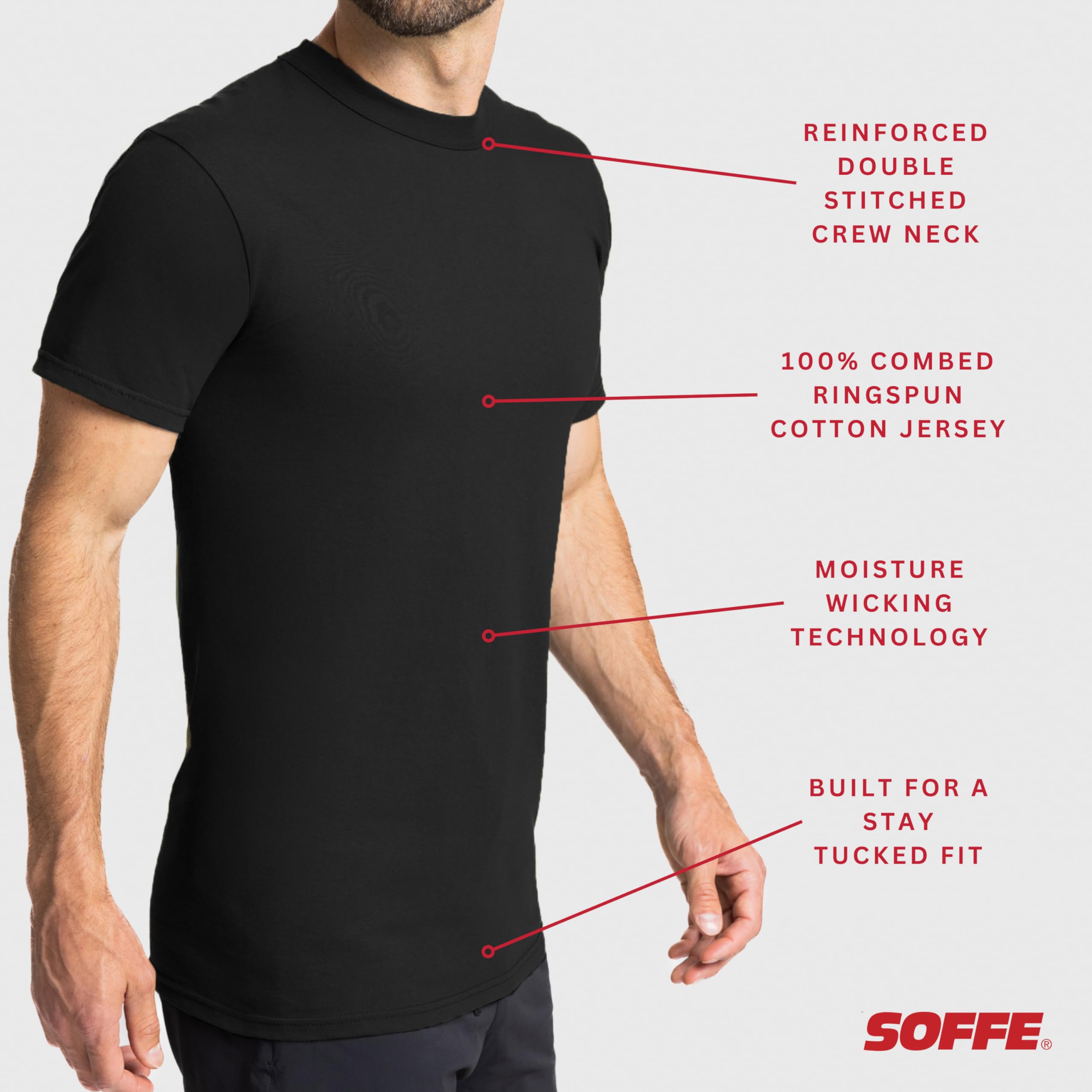 Soffe Men's Military Soft Ringspun Cotton T-Shirt, 3 Pack
