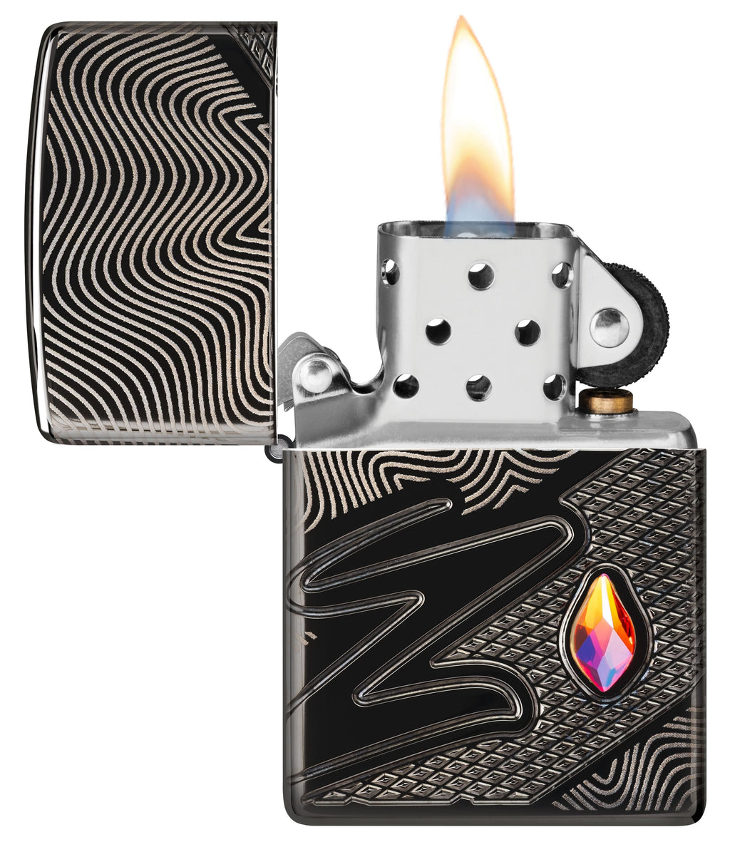 Zippo Z Crystal Design, High Polish Black Armor Lighter #46928