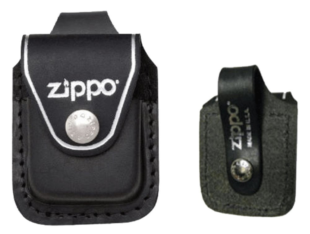 Zippo Sapphire Blue Logo Lighter & Black Leather Pouch Gift Box Set