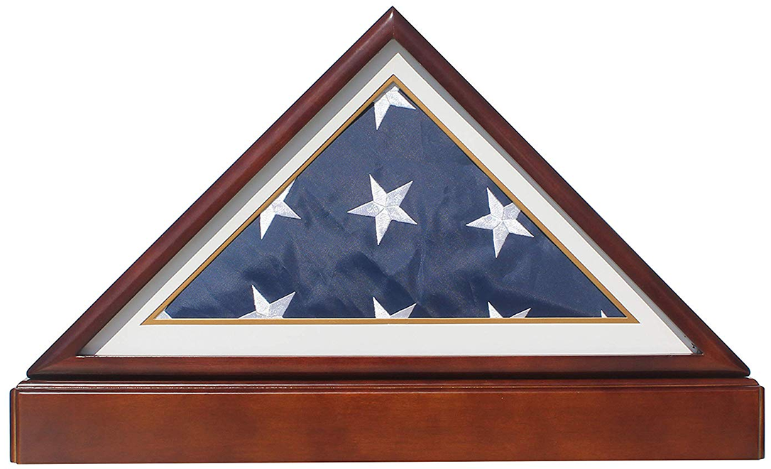 Burial/Funeral Flag Display Case Frame with Pedestal Stand-White Background Color