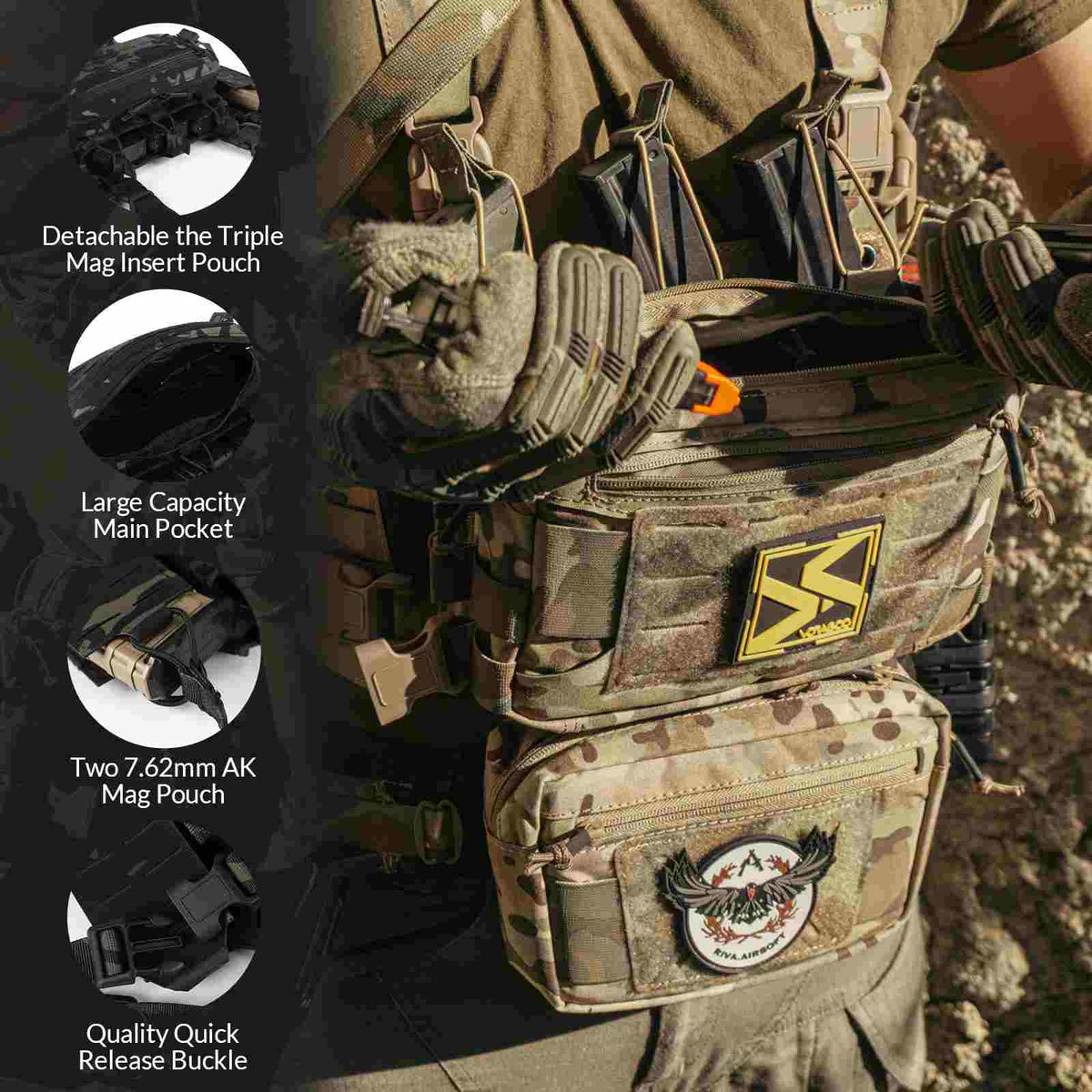 Votagoo Tactical Chest Rig，Molle Modular Micro Fight Chest Rigs Adjustable&Detachable with 5.56/7.62 Magazine Pouch