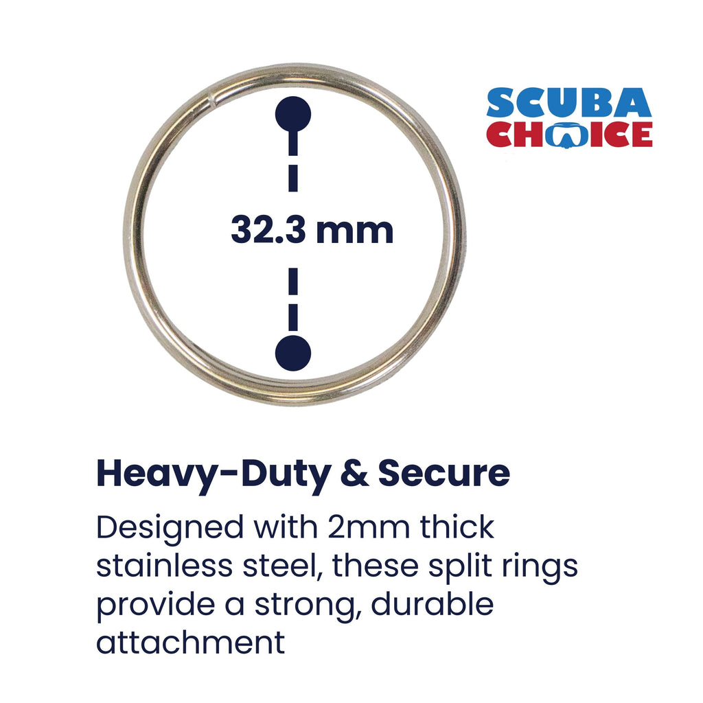 Scuba Diving 32.3mm Stainless Steel 2mm Split Ring for BCD attachment 10pc Pack