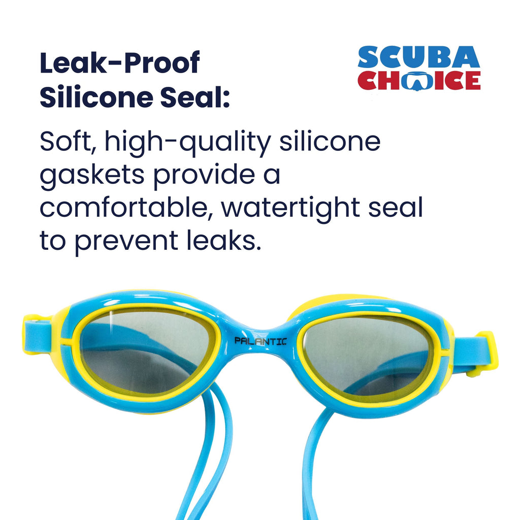 Palantic Jr. Silicone Swim Goggles w/ UV Tinted Lenses, Blue/Yellow