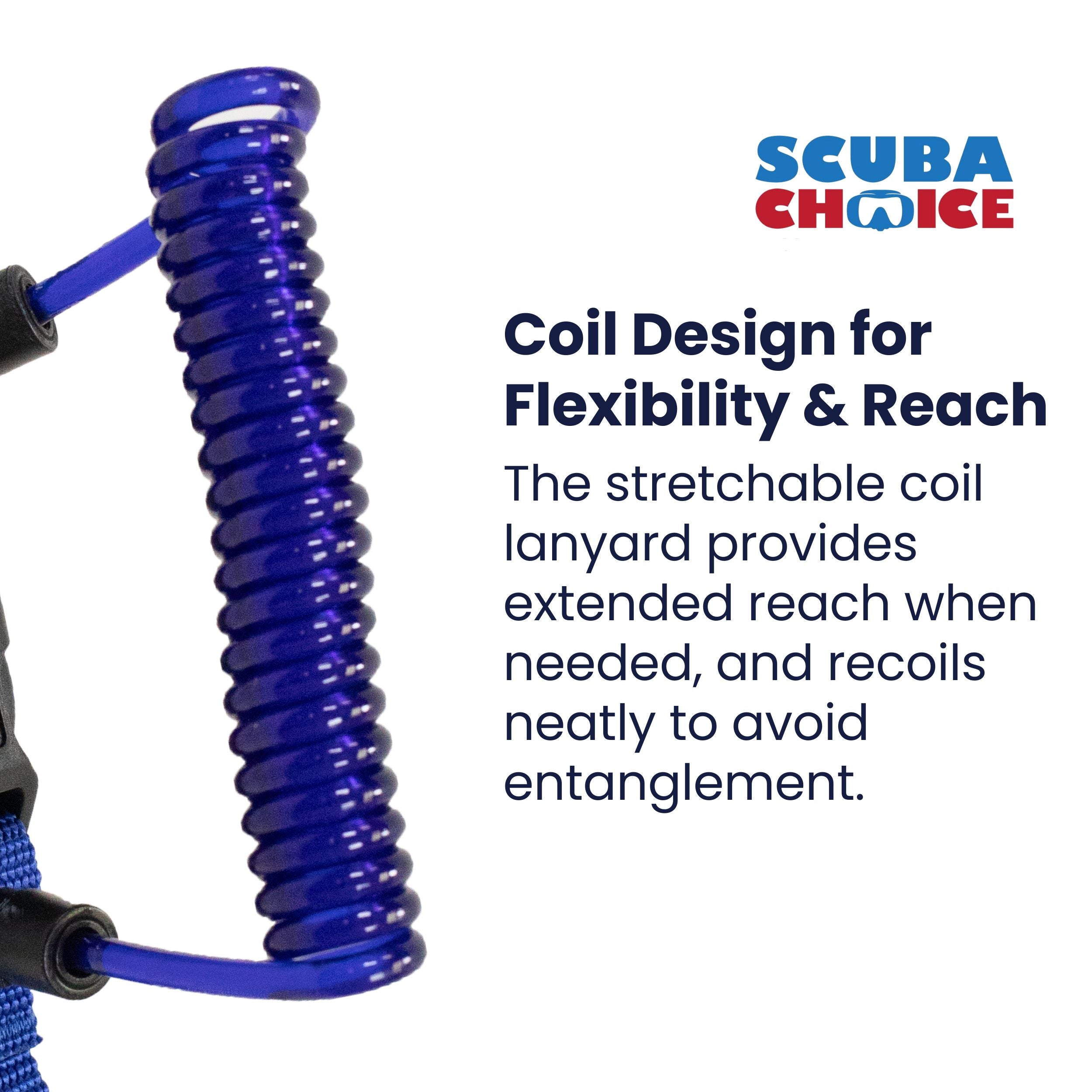 Scuba Choice Shark Coil Lanyard with 1 Steel Snap and Quick Release Buckles, Blue