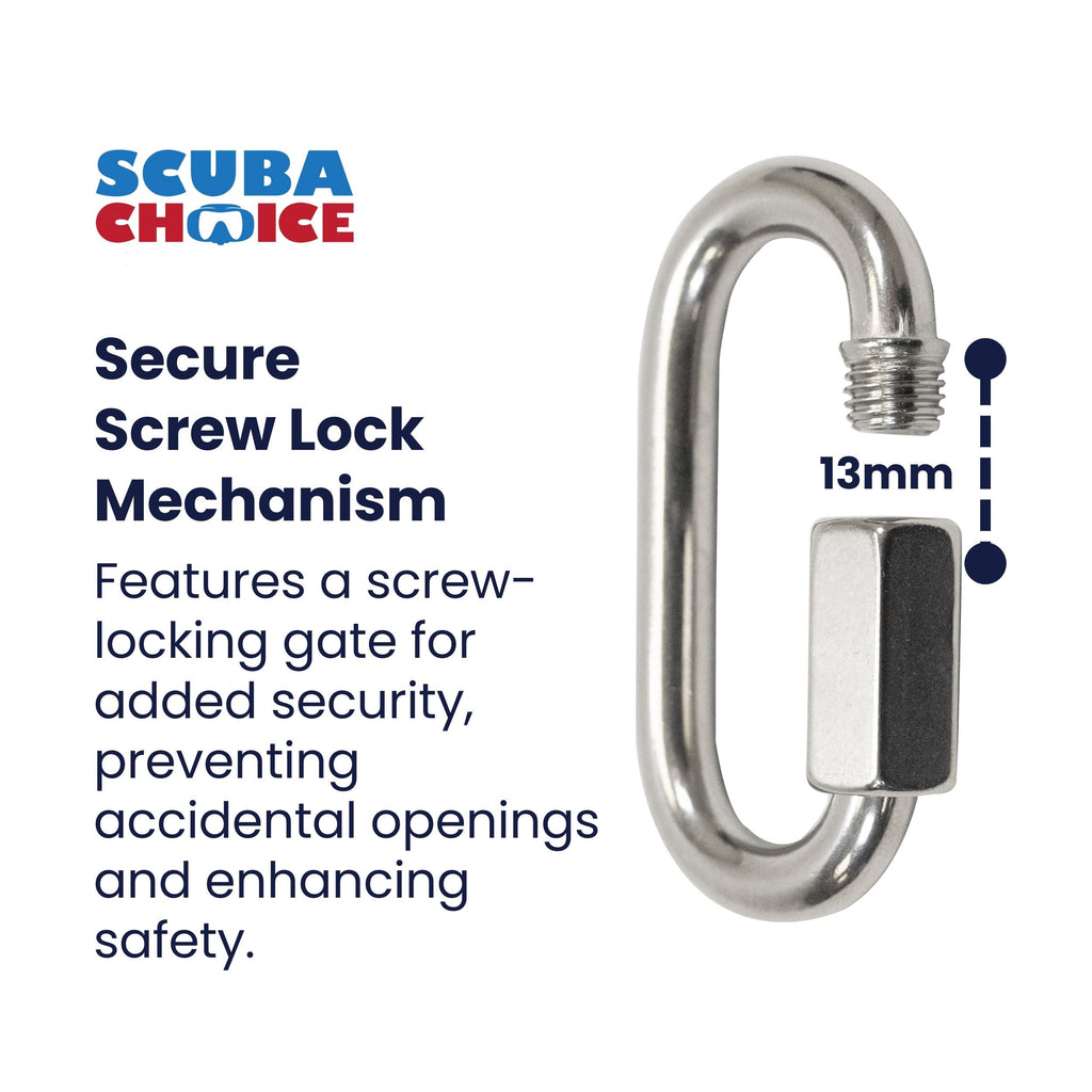 Scuba Choice 9cm SS Oval Quick Link Carabiner W/ Screw 13mm Opening