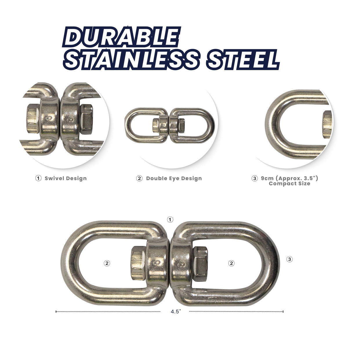 Boat Marine Clip 9cm Stainless Steel Swivel Double Eye Hook