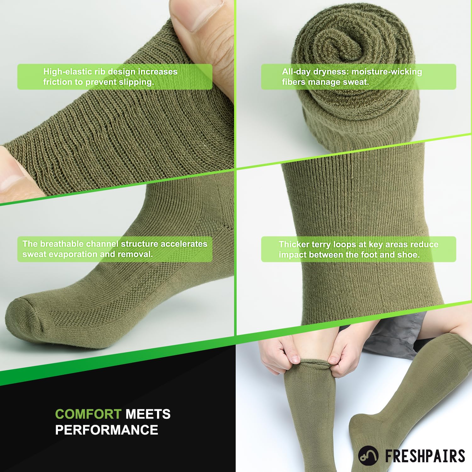 Men's Hiking Socks, Tactical Boot for Men, Over-the-Calf Work Boot Socks