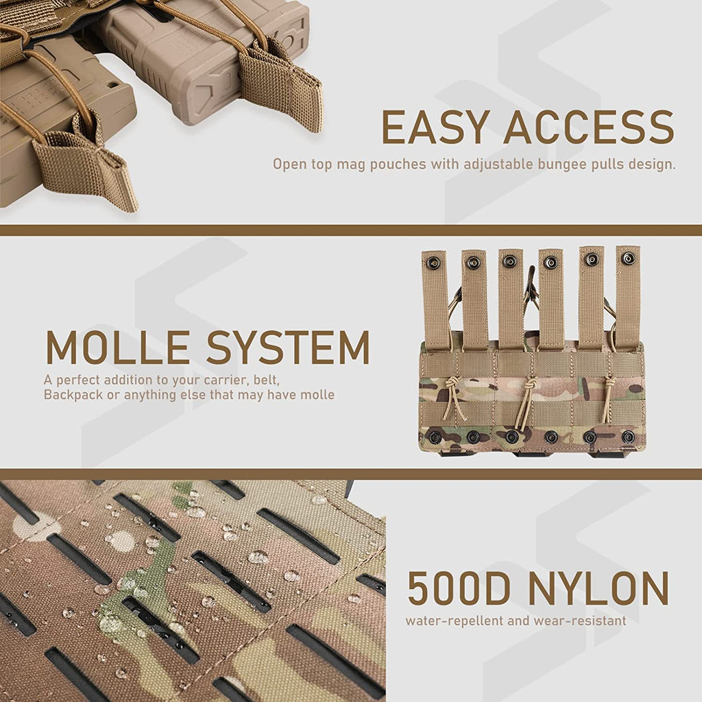 Tactical Molle Mag Pouch, Single Double Triple Nylon 5.56mm 7.62mm Open Top Rifle Magazine Holder for AR-15 M4 M14 M16 G36 HK416