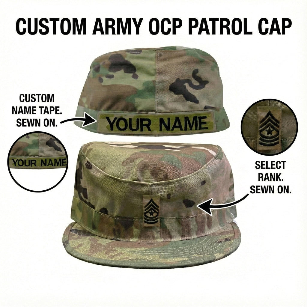 Army Patrol Cap OCP with Sew On Rank and Name Tape USGI