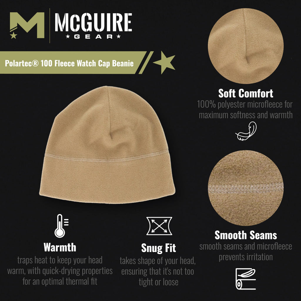 M MCGUIRE GEAR GI Polartec® 100 Fleece Watch Cap Beanie, Lightweight Fitted Cap, Tactical Gear & Warm Winter Hat- Made in USA