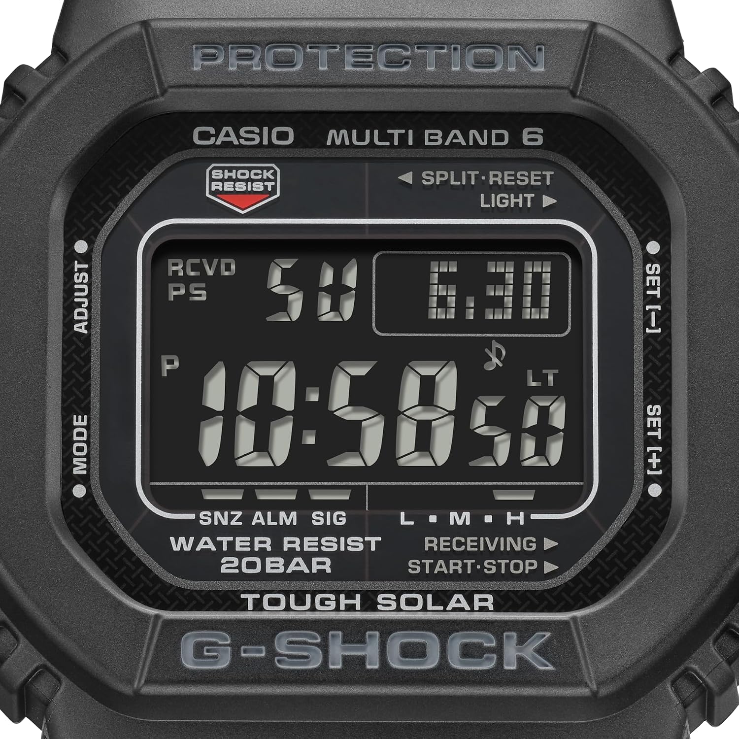 Casio G-Shock GWM5610U-1B Men's Tough Solar Atomic Digital Watch, Multi-Band 6 Radio Controlled, 200M Water Resistant, Shock Resistant, LED Backlight, Black Resin Strap