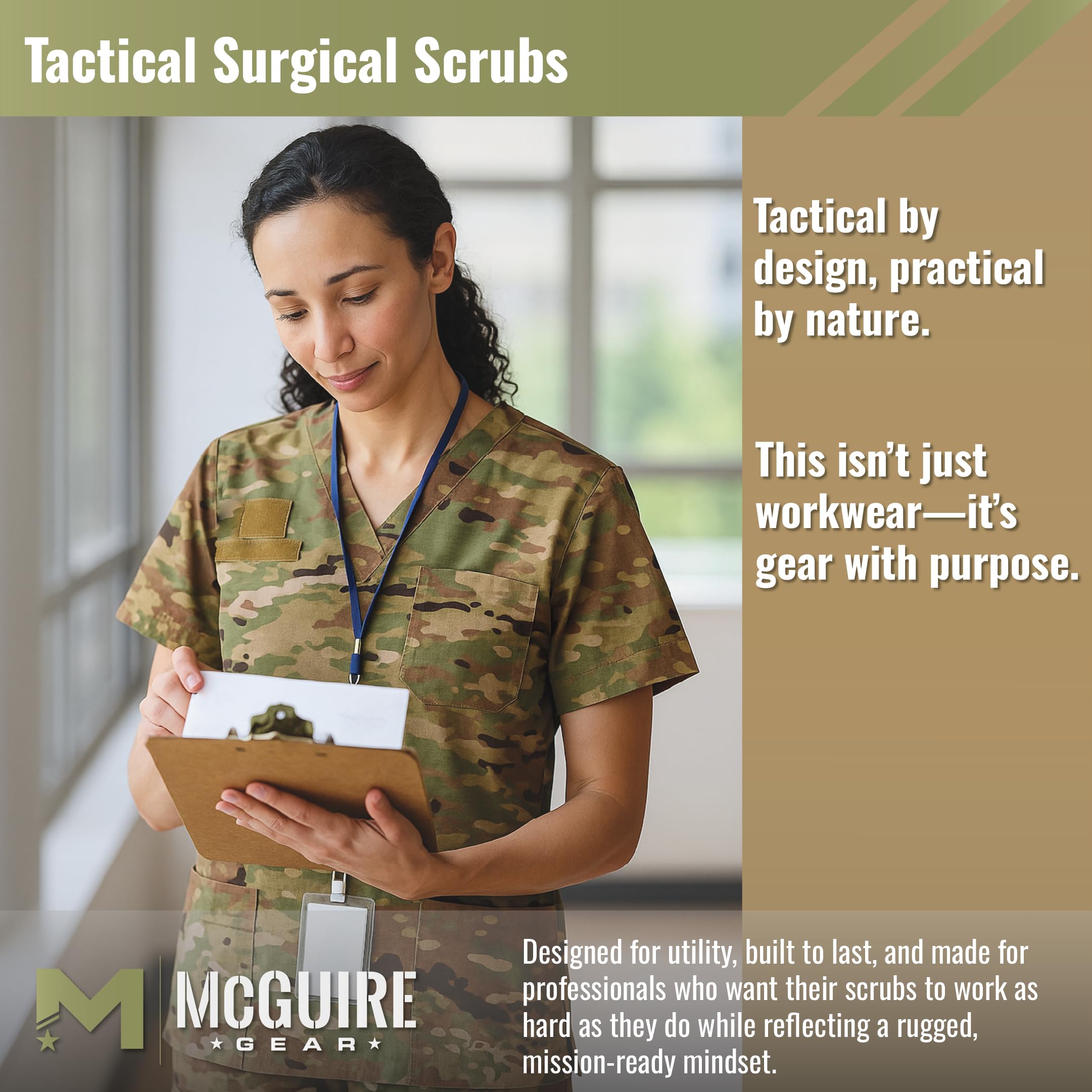 M MCGUIRE GEAR Tactical Ripstop Scrub Top – Unisex Scrubs for Nurses, Military, EMS – Medical Scrub Shirt – Made in the USA.