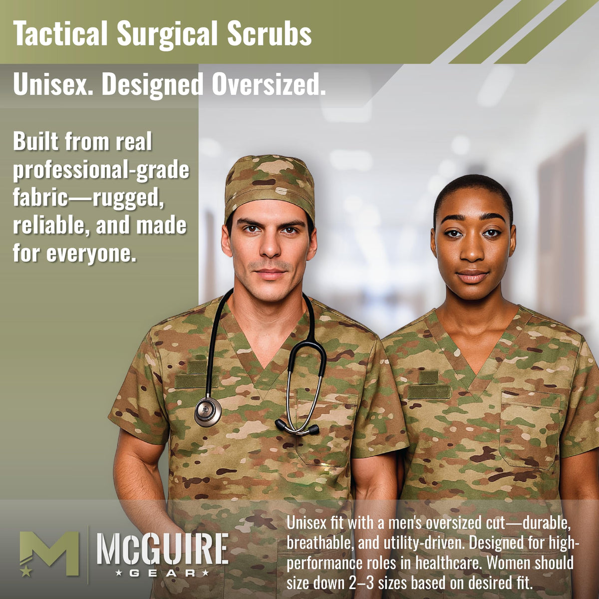 M MCGUIRE GEAR Tactical Ripstop Scrub Top – Unisex Scrubs for Nurses, Military, EMS – Medical Scrub Shirt – Made in the USA.