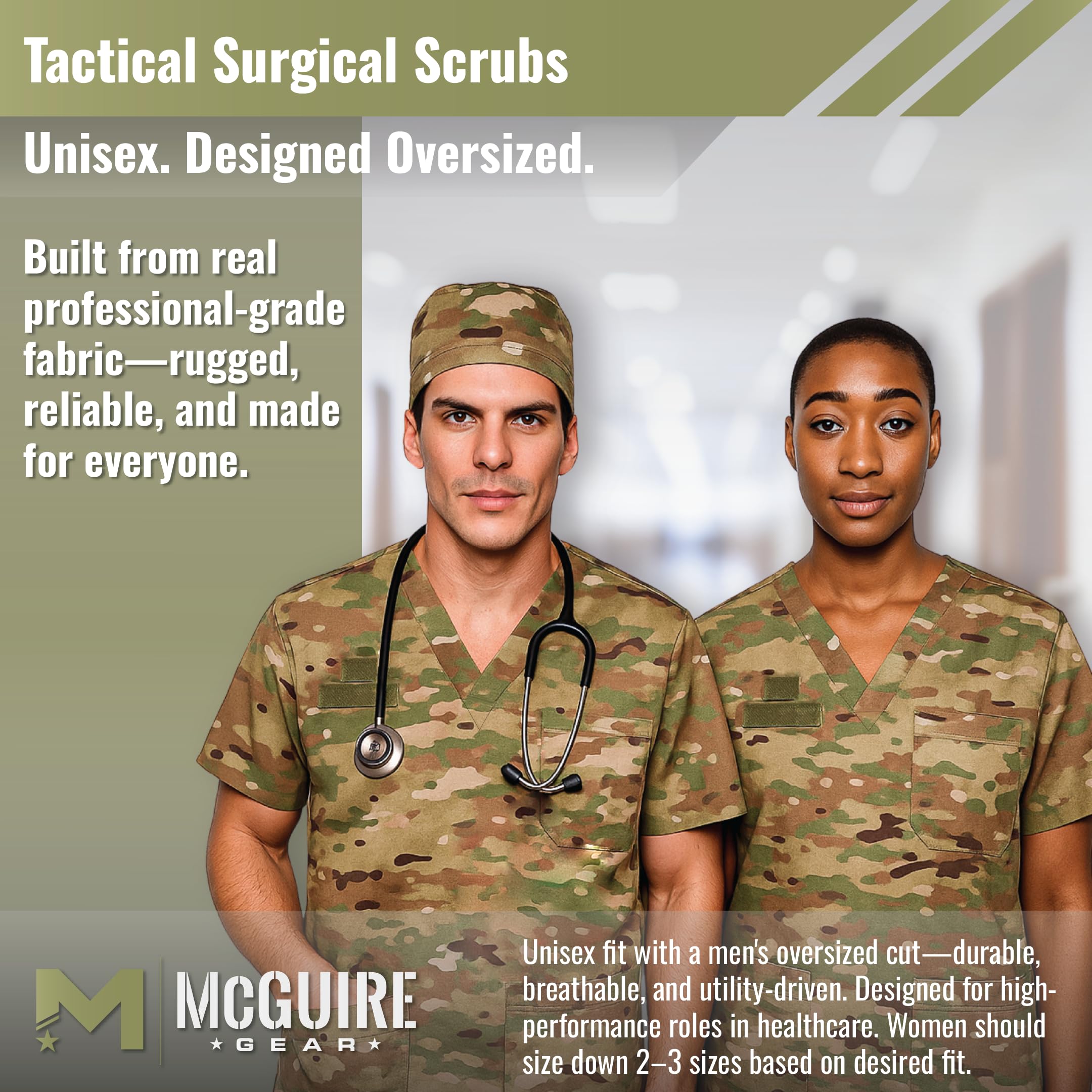 M MCGUIRE GEAR Tactical Ripstop Scrub Top – Unisex Scrubs for Nurses, Military, EMS – Medical Scrub Shirt – Made in the USA.