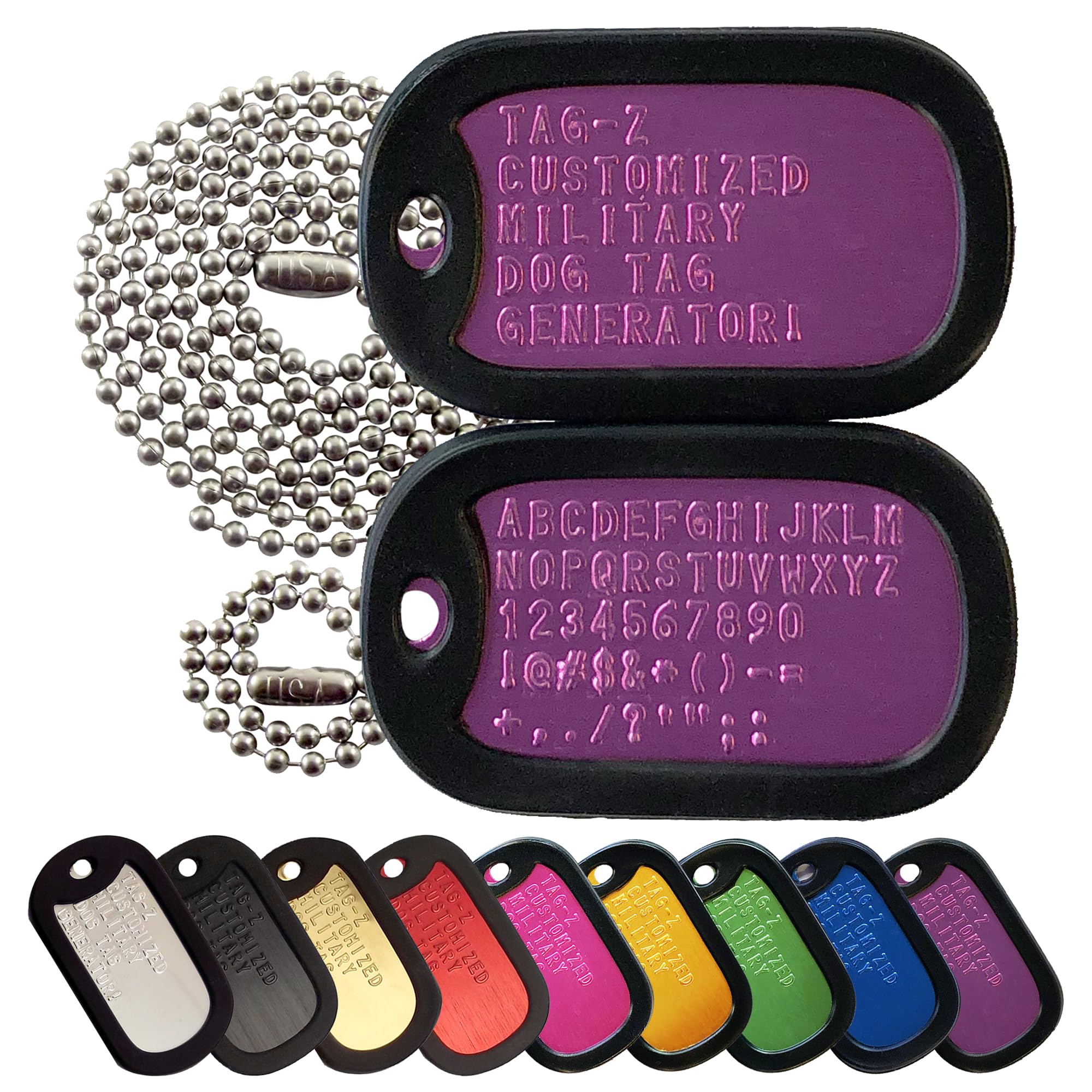 Personalized Military Dog Tags with Silencers and Stainless Steel Ball Chains, Red Aluminum