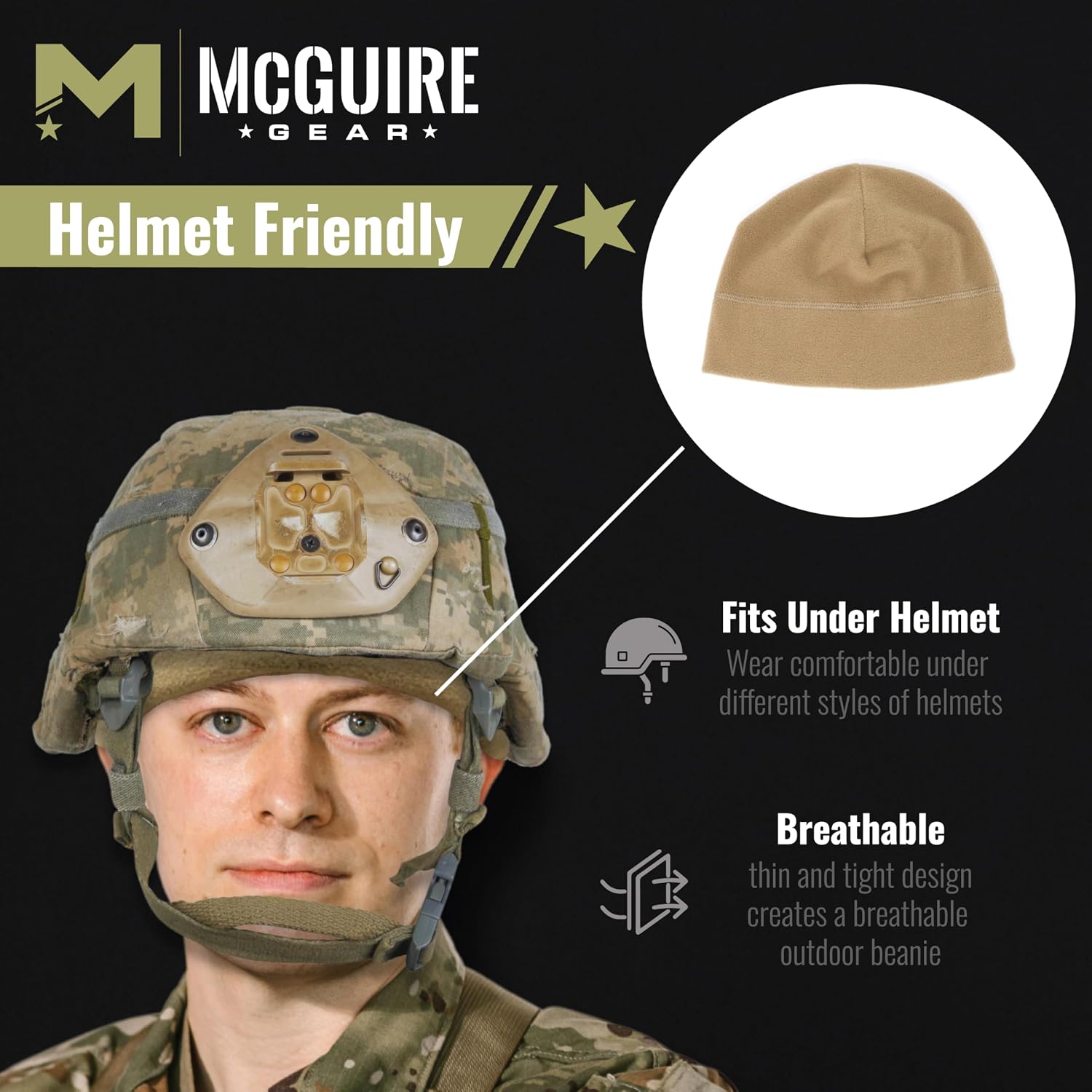 M MCGUIRE GEAR GI Polartec® 100 Fleece Watch Cap Beanie, Lightweight Fitted Cap, Tactical Gear & Warm Winter Hat- Made in USA
