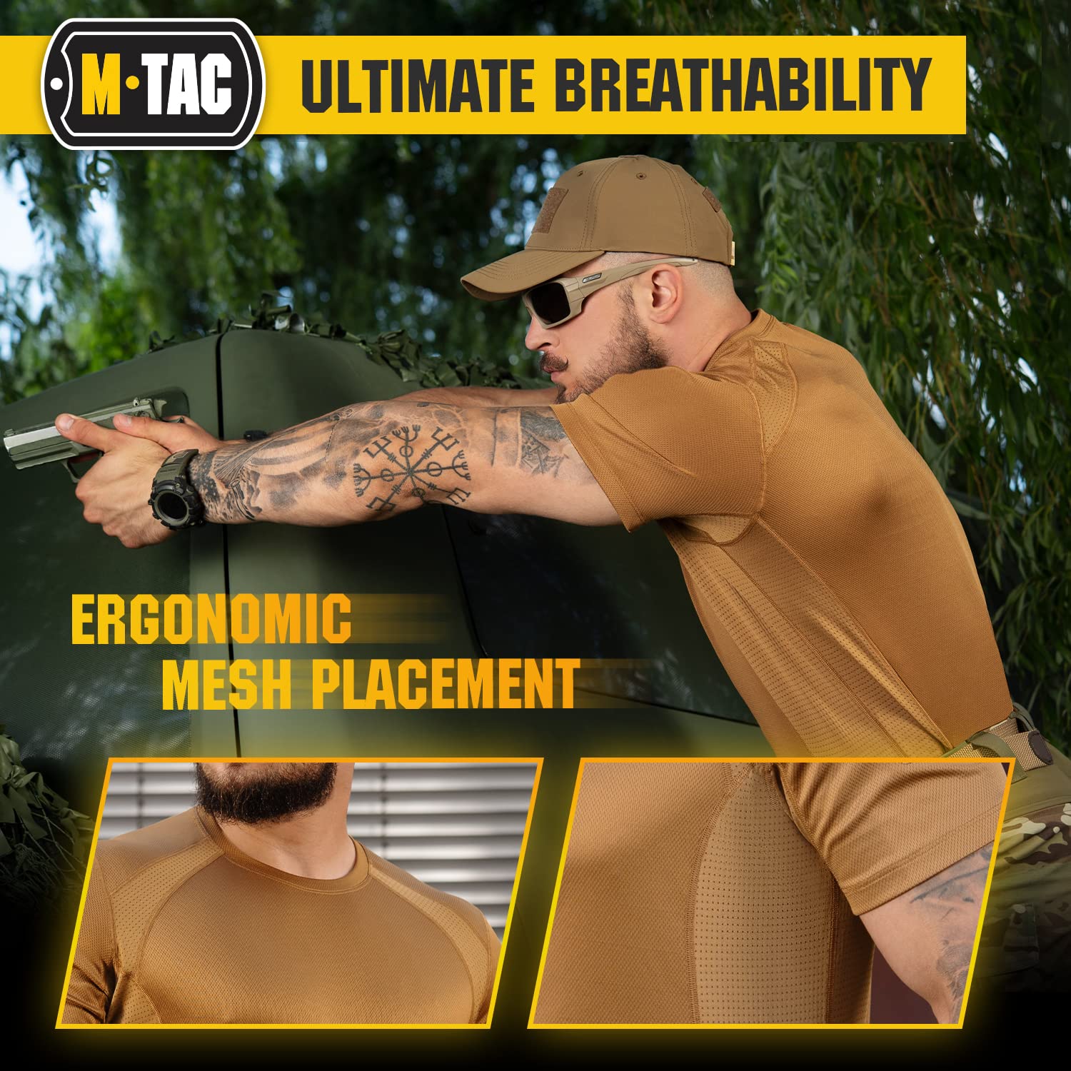 M-Tac Athletic T-Shirt Gen.2 - Breathable Polyester Military T-Shirt with Short Sleeve and Crew Neck for Men