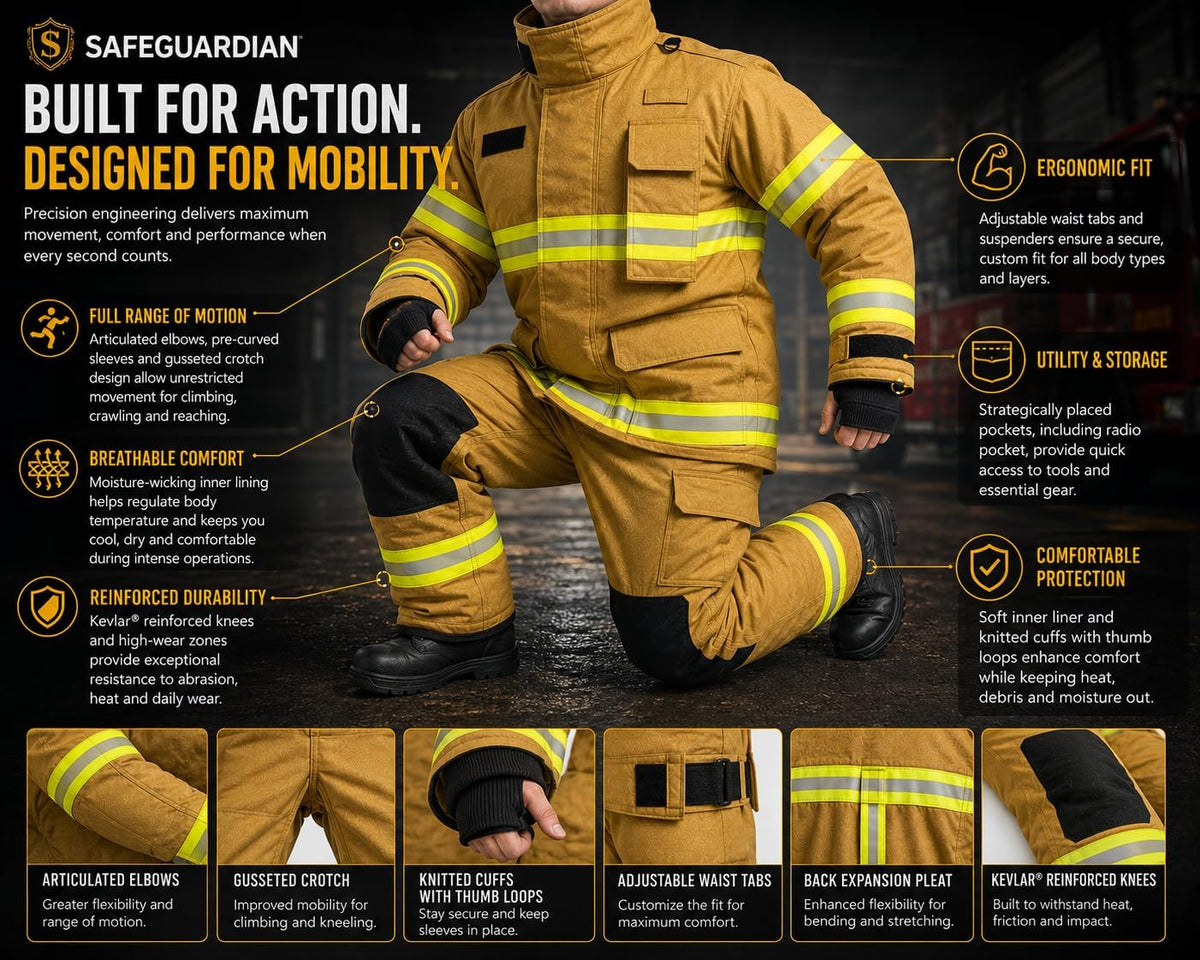 Firefighter Turnout Gear Set, Fire Suit Jacket and Pants with Suspenders Bunker Gear, Khaki or Black Sizes S-5XL