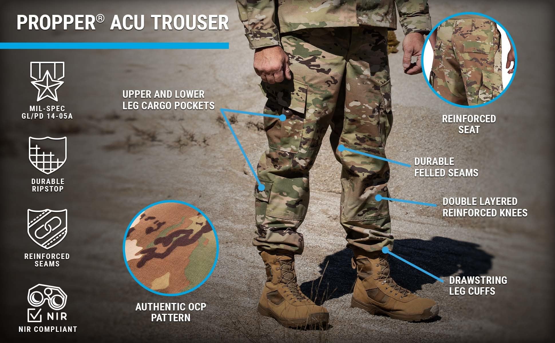 Propper Men's ACU OCP Trouser Pant, NIR Compliant | Combat Cargo Pants, OCP Trouser for Military and Air Force