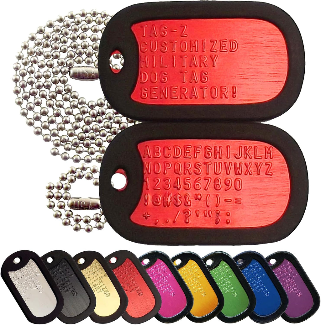 Personalized Military Dog Tags with Silencers and Stainless Steel Ball Chains, Red Aluminum