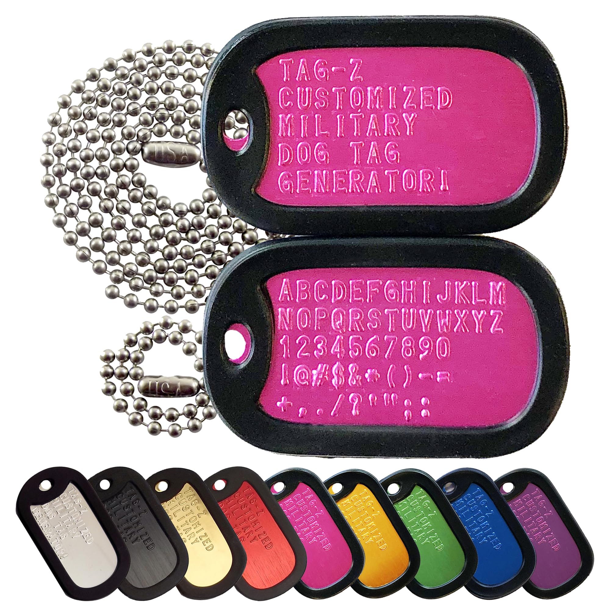 Personalized Military Dog Tags with Silencers and Stainless Steel Ball Chains, Red Aluminum