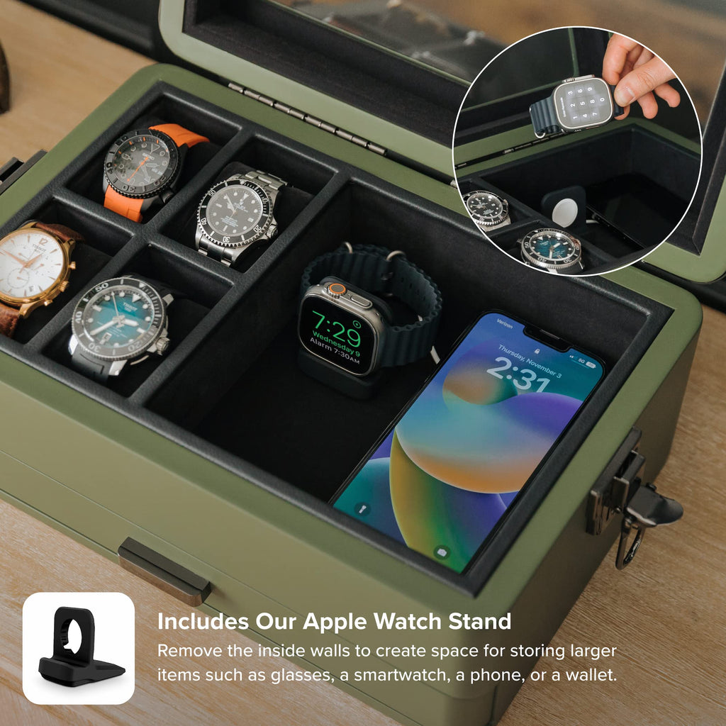 CASE ELEGANCE Military 10-Slot Watch Box with Glass Top