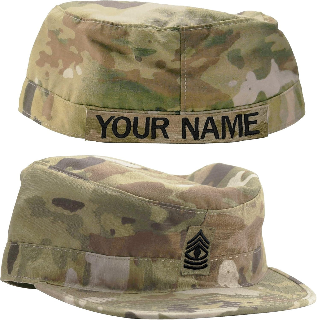 Army Patrol Cap OCP with Sew On Rank and Name Tape USGI