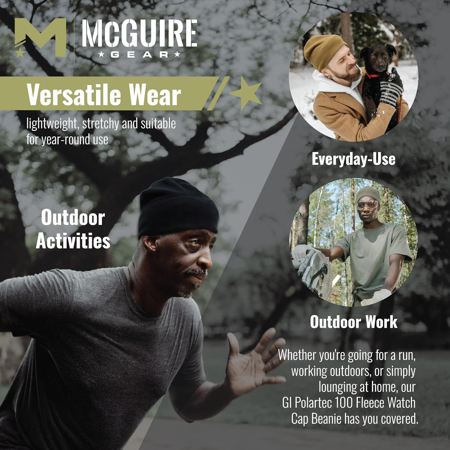 M MCGUIRE GEAR GI Polartec® 100 Fleece Watch Cap Beanie, Lightweight Fitted Cap, Tactical Gear & Warm Winter Hat- Made in USA