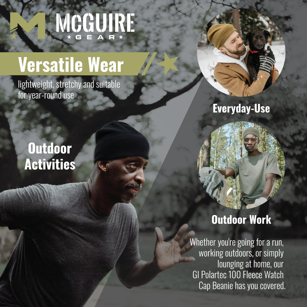 M MCGUIRE GEAR GI Polartec® 100 Fleece Watch Cap Beanie, Lightweight Fitted Cap, Tactical Gear & Warm Winter Hat- Made in USA