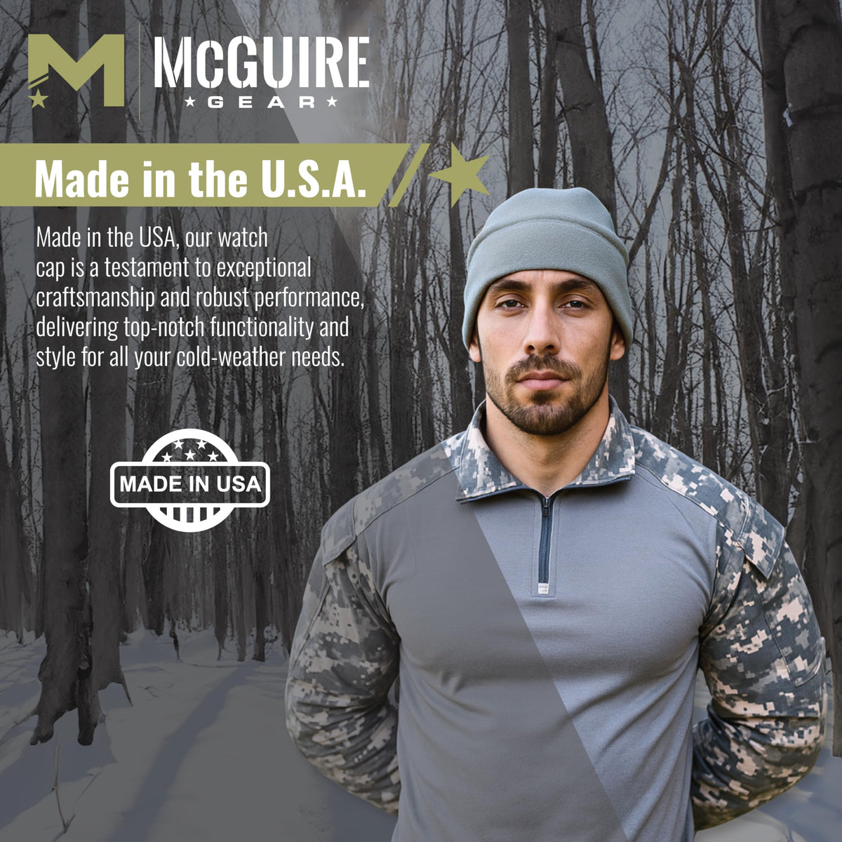 M MCGUIRE GEAR GI Polartec® 100 Fleece Watch Cap Beanie, Lightweight Fitted Cap, Tactical Gear & Warm Winter Hat- Made in USA