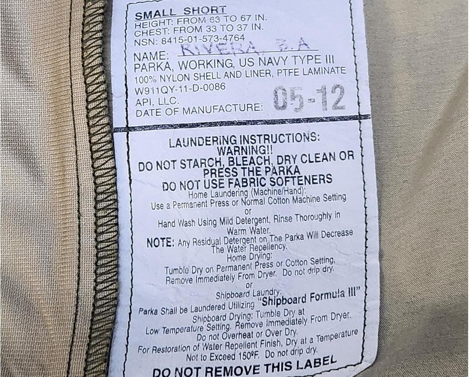 NWU III AOR2 Navy ECWCS Cold Wet Weather Gore Tex Parka