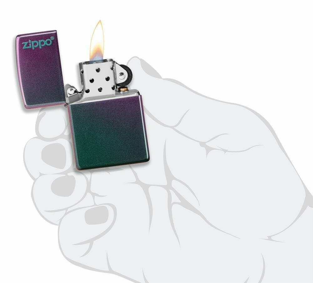 Zippo Iridescent Violet + Logo, Satin Finish Genuine Pocket Lighter NEW #49146ZL