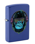 Zippo Neon Gorilla DJ Design, Blue Matte Black Light Lighter #48842