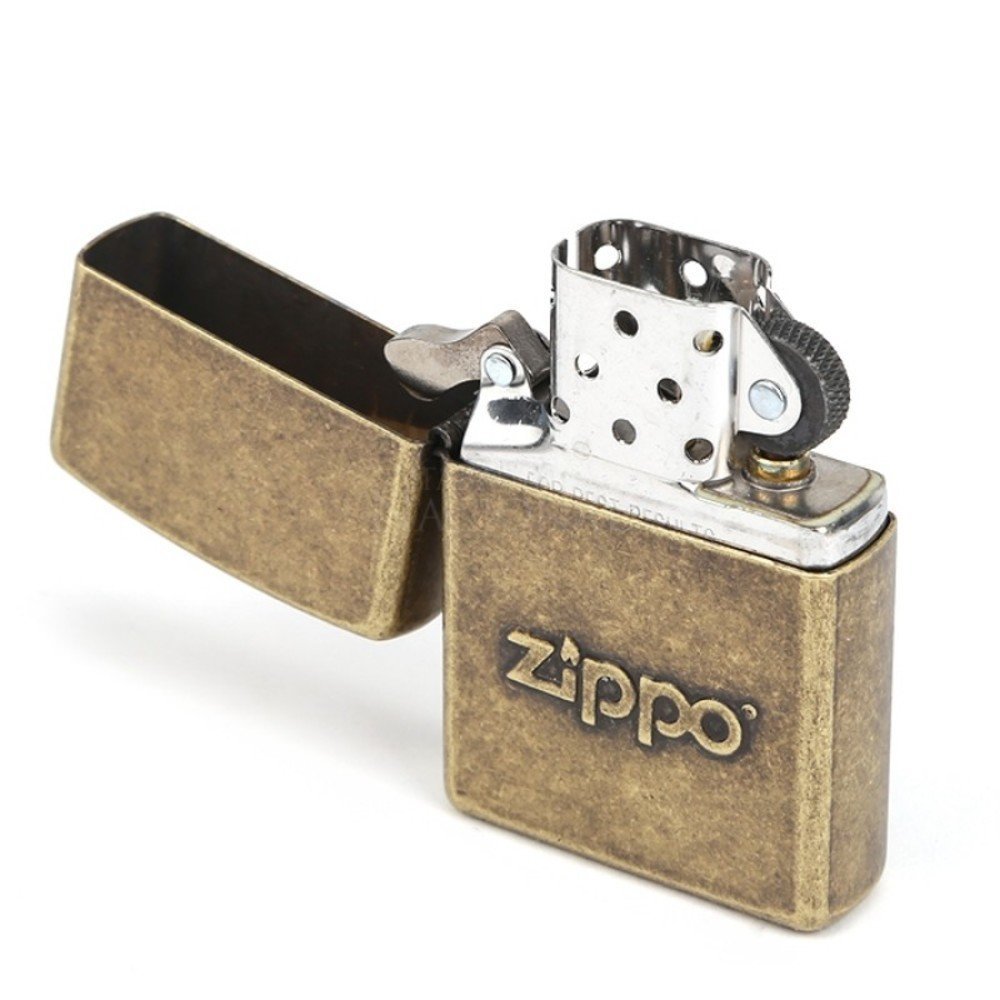 Zippo Stamped Logo Classic Antique Lighter, Brass Finish #28994