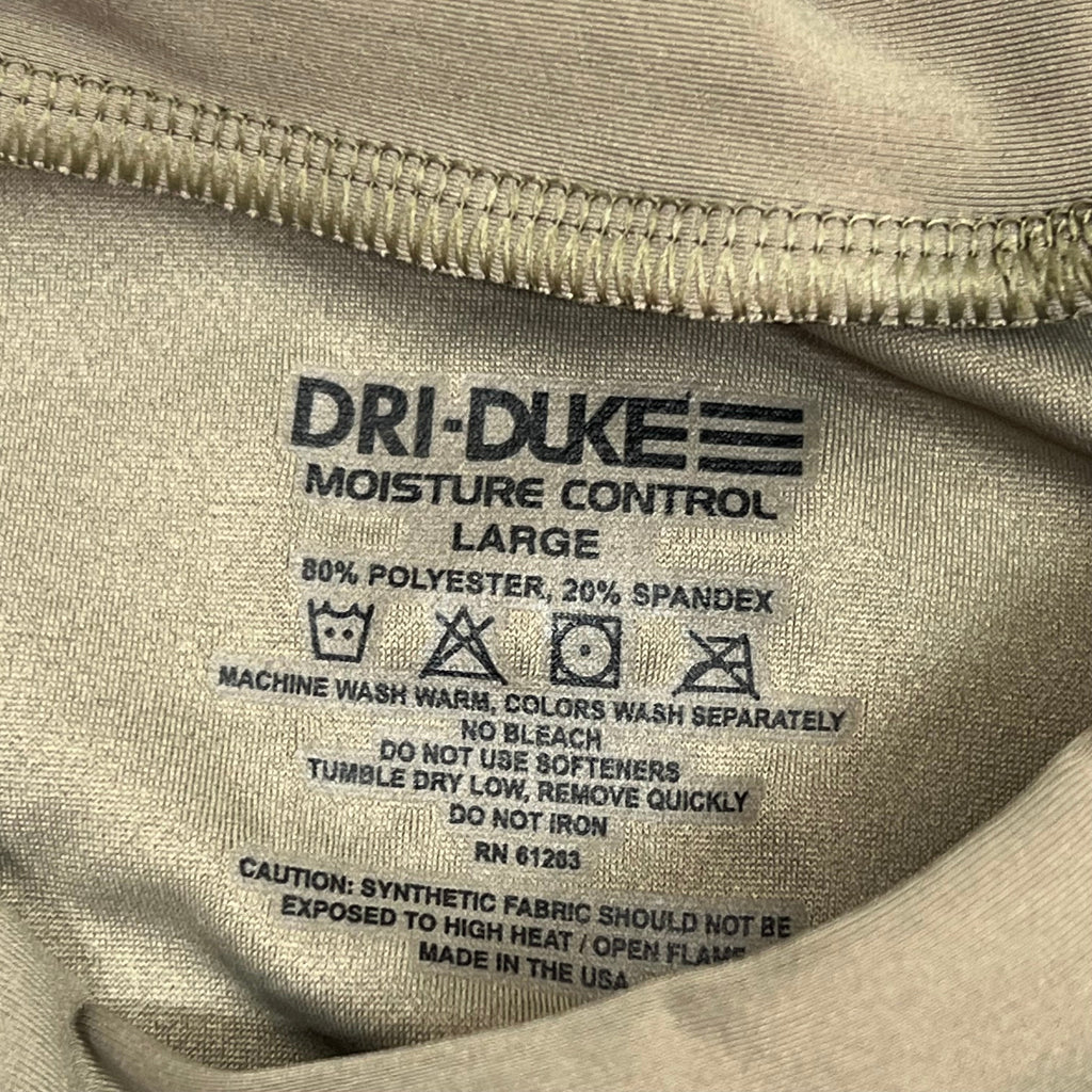DUKE DRI Nylon/Spandex Tight Fit Military T-Shirt Men's Sz L Coyote Tan T45499BG