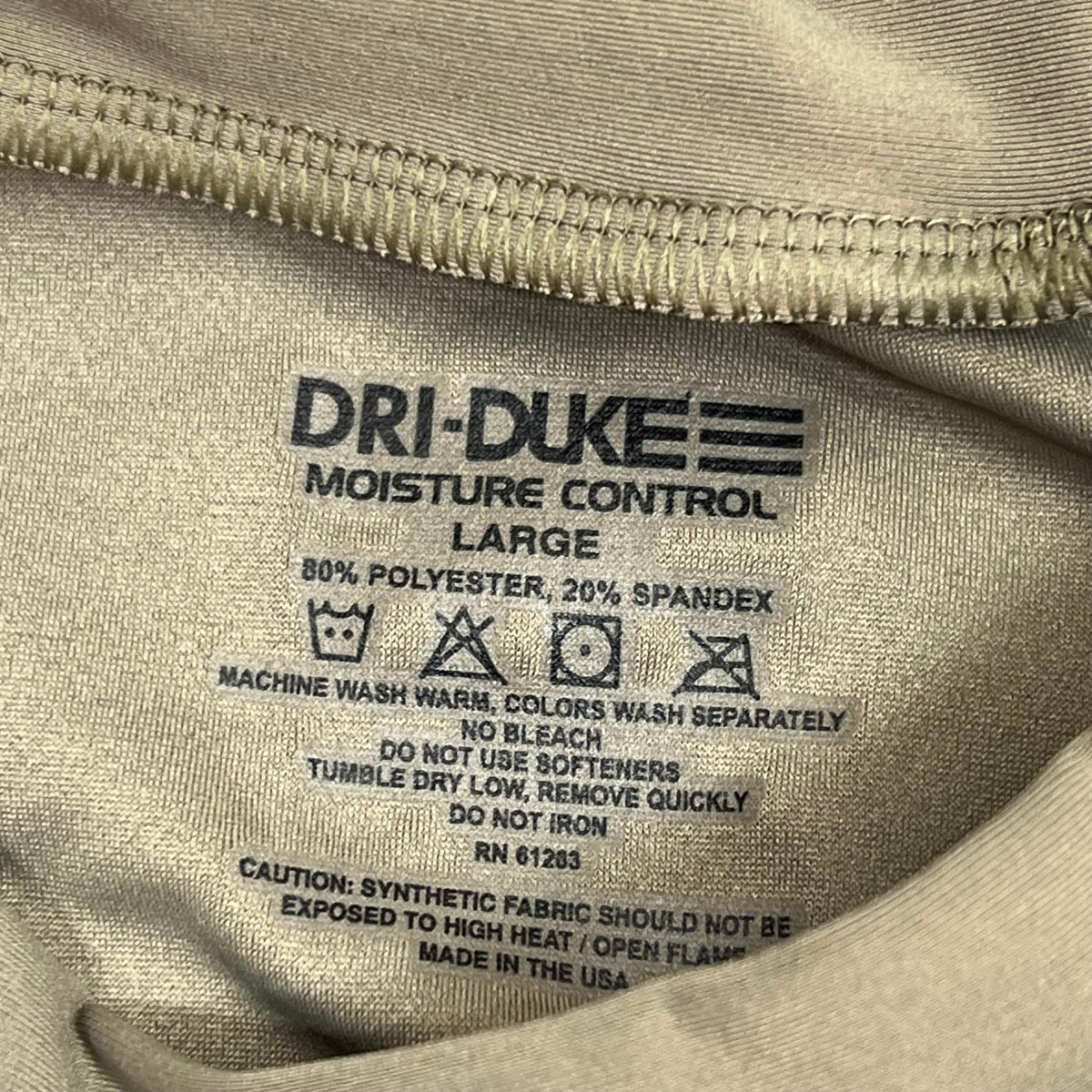 DUKE DRI Nylon/Spandex Tight Fit Military T-Shirt Men's Sz L Coyote Tan T45499BG
