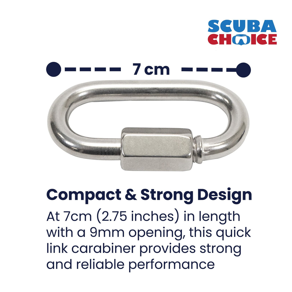 Scuba Choice 7cm SS Oval Quick Link Carabiner W/ Screw 9mm Opening