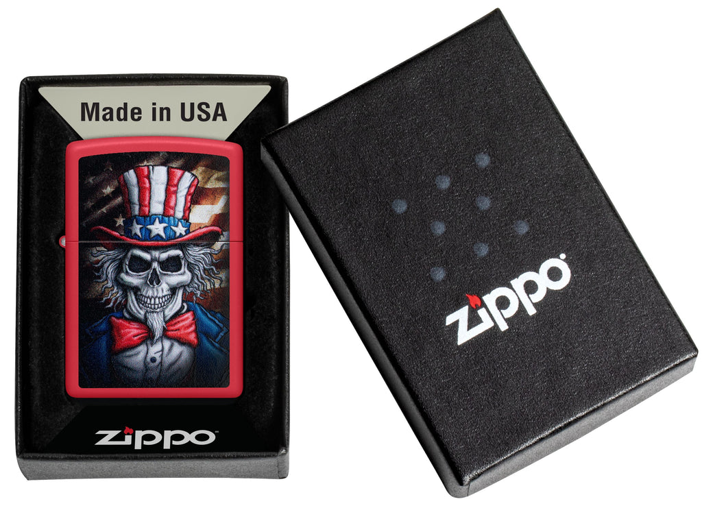 Zippo Uncle Sam Skull, Red Matte Lighter #46696