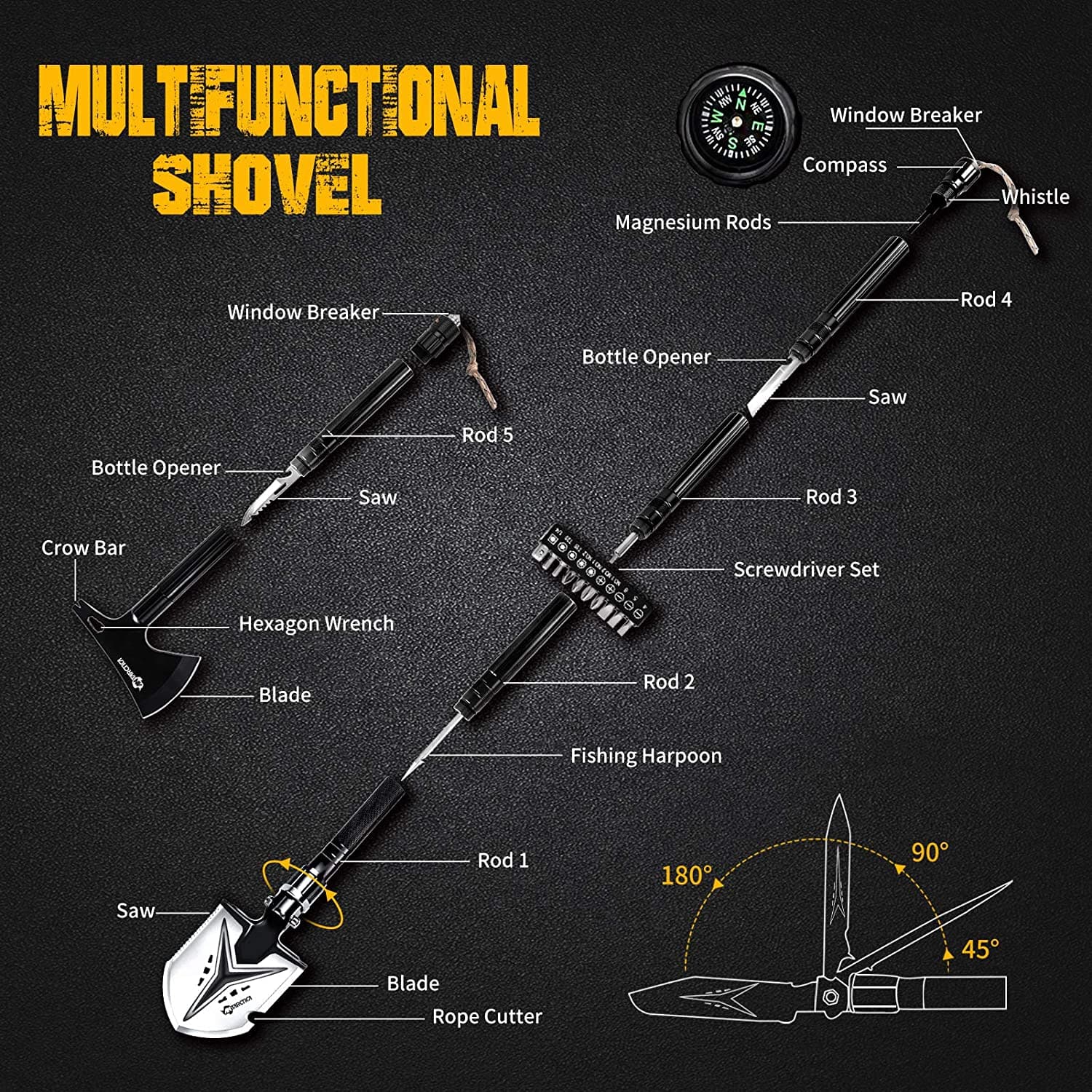 Tactical Multifunctional Camping Shovel Axe