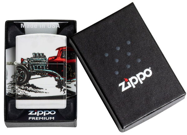 Zippo Classic Hot Rod 540 Design, White Matte Lighter #48660