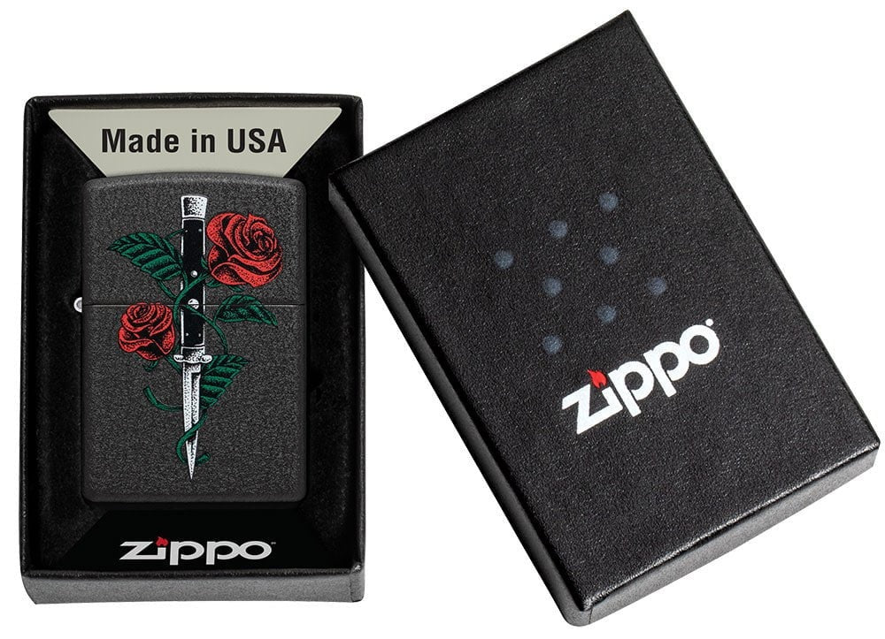 Zippo Rose Dagger Design, Black Crackle Finish Windproof Lighter #49778