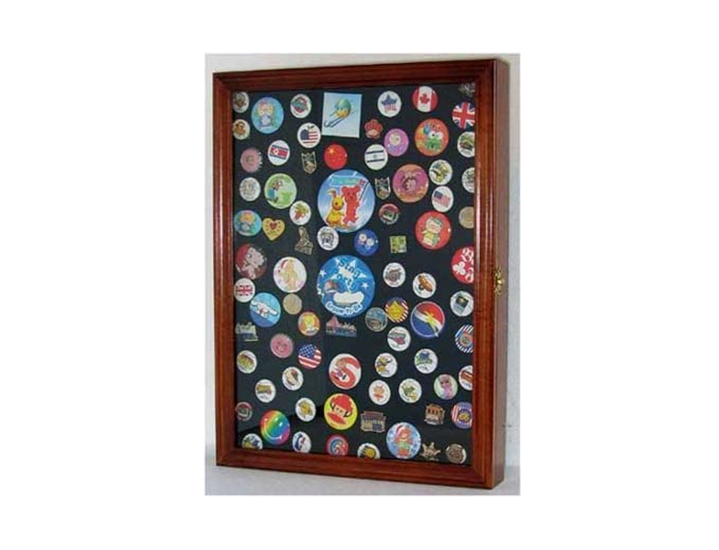 Collector Medal/Lapel Pin Display Case Holder Cabinet Shadow Box (Walnut Finish).