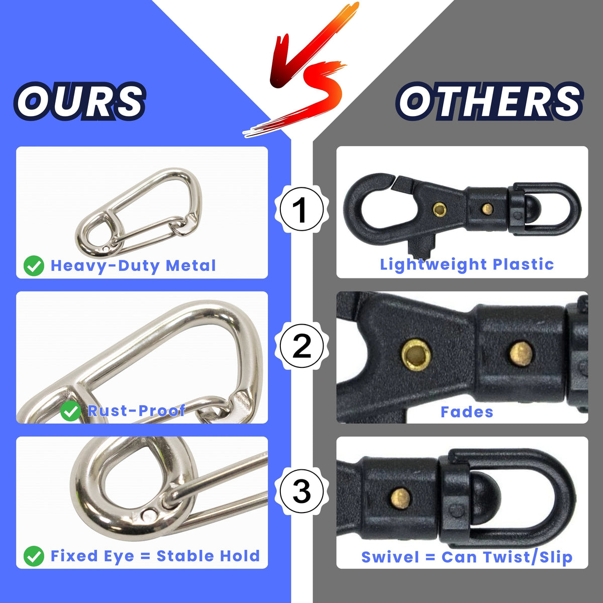 Scuba Choice Boat Marine Clip Stainless Steel Safety Spring Hook Carabiner, 2"