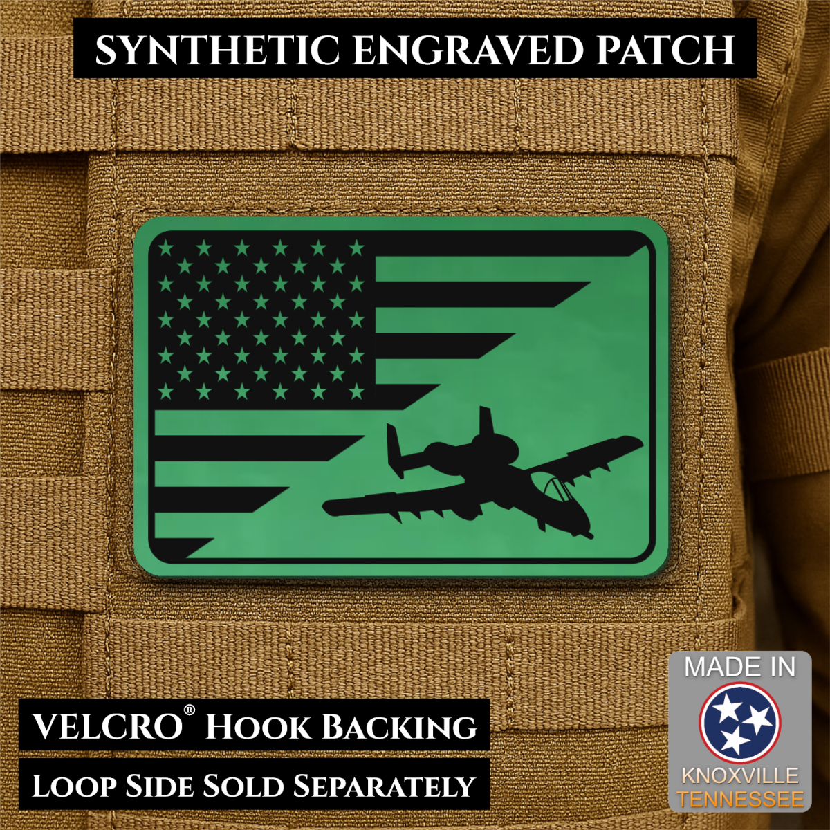A-10 Warthog American Flag Morale Patch, 2x3" | Made in USA | VELCRO® Brand Hook Backing