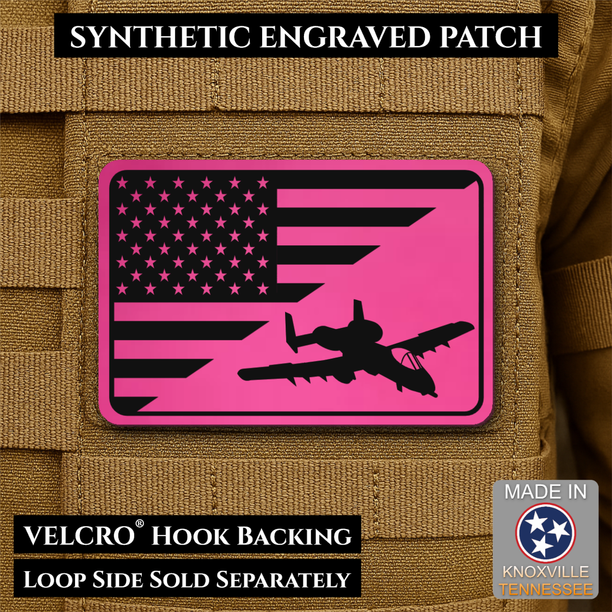 A-10 Warthog American Flag Morale Patch, 2x3" | Made in USA | VELCRO® Brand Hook Backing