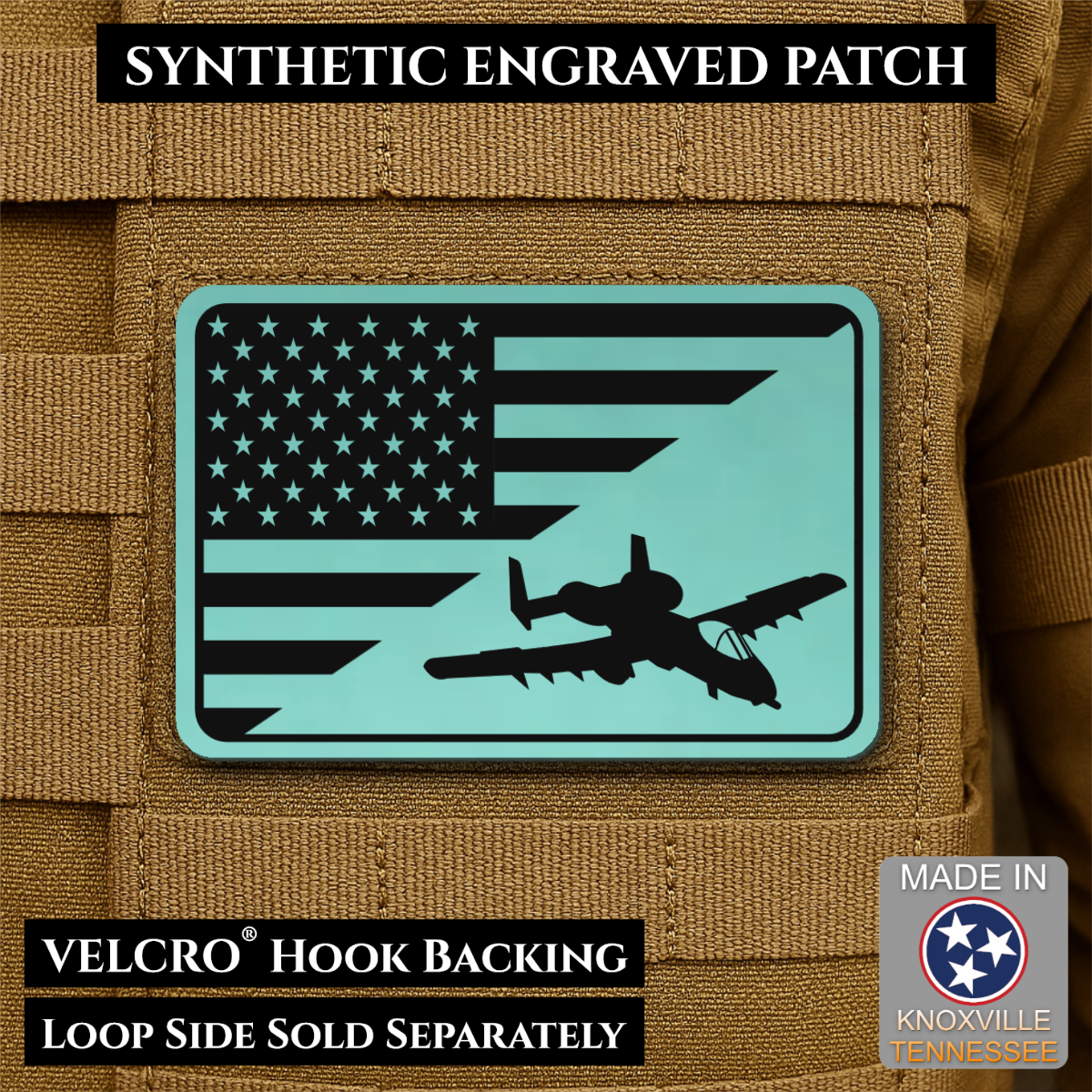 A-10 Warthog American Flag Morale Patch, 2x3" | Made in USA | VELCRO® Brand Hook Backing