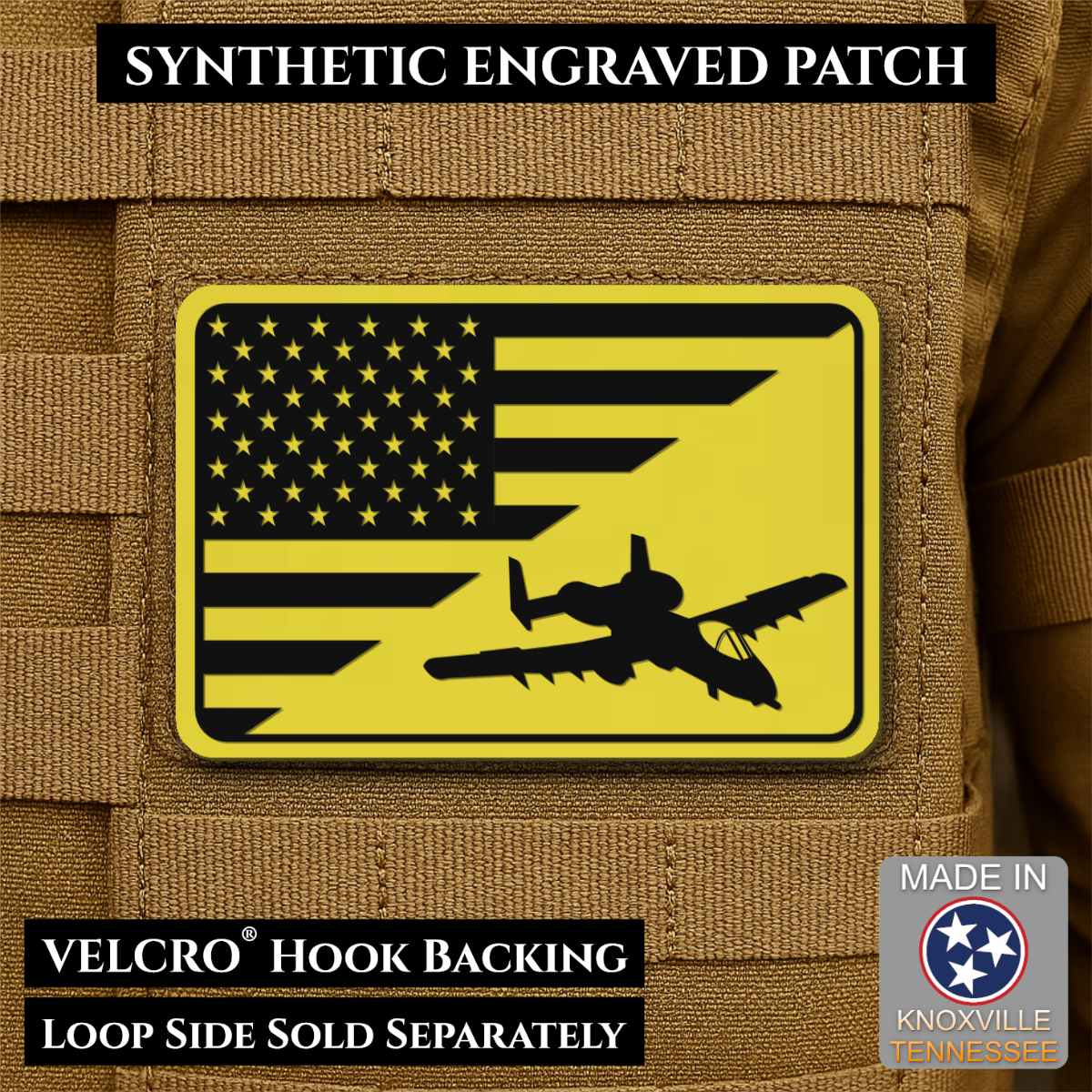 A-10 Warthog American Flag Morale Patch, 2x3" | Made in USA | VELCRO® Brand Hook Backing